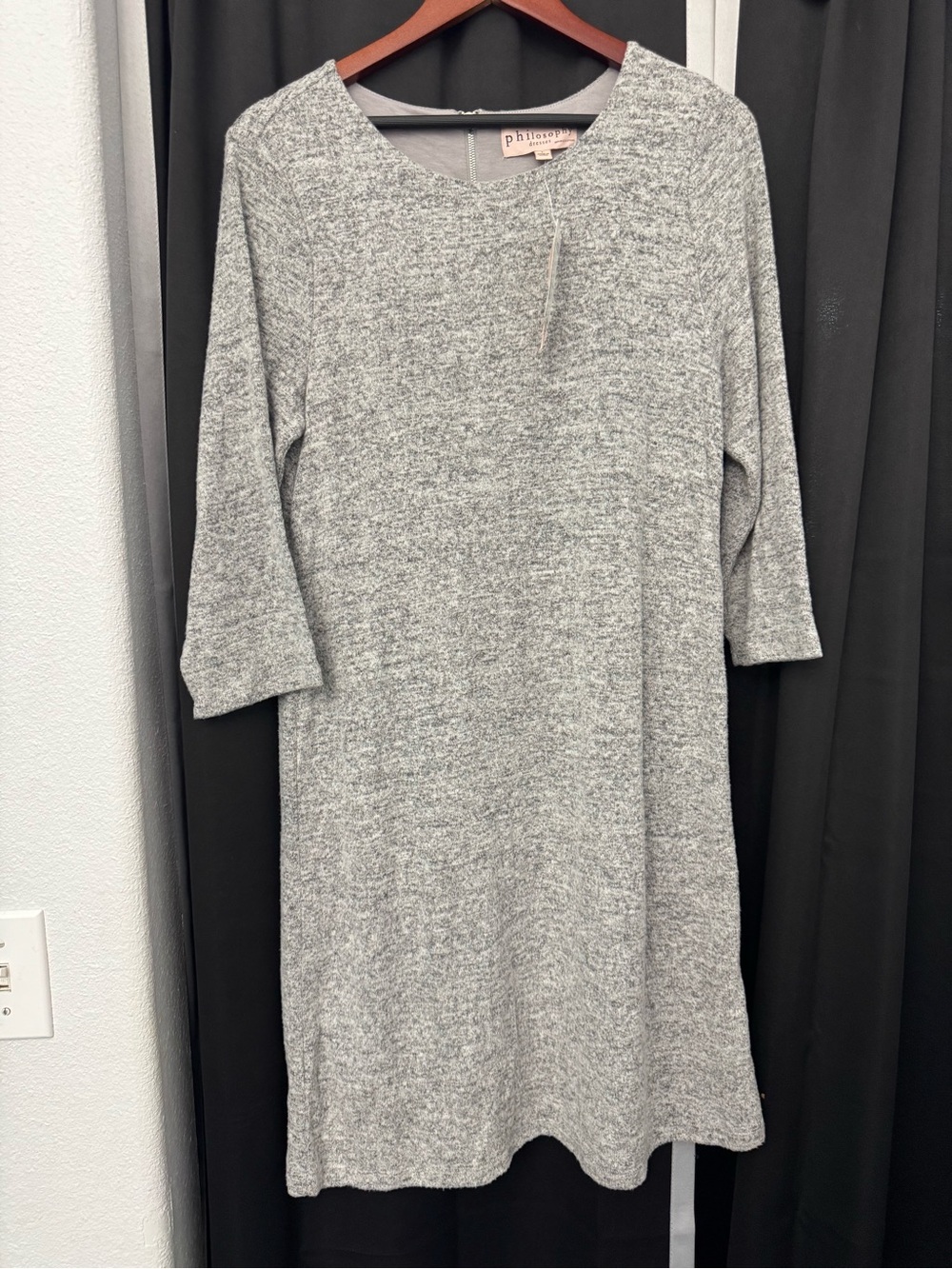 Philosophy Grey Knit Long Sleeve Shift Dress - Large NWT